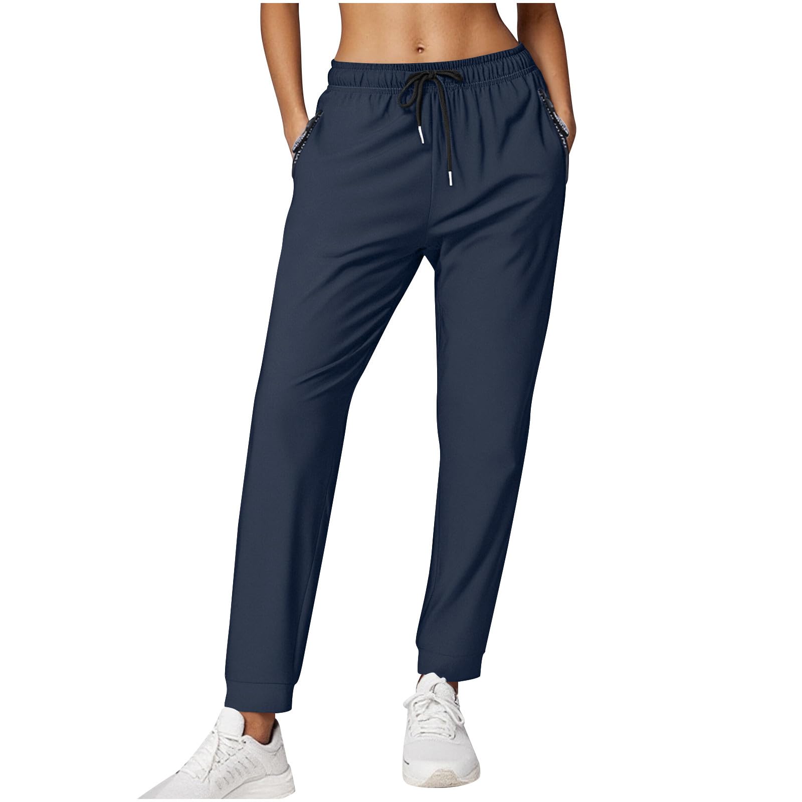 Women's Soft Lounge Joggers Quick Dry Athletic Sweatpants Summer Yoga Jogging Pants with Zipper Pockets(Blue,XX-Large)