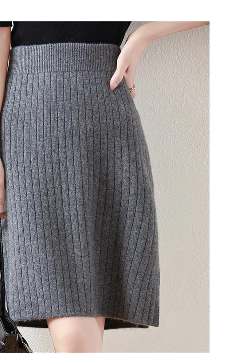 Lmtossey Gonna da donna in lana merino lavorata a maglia con elastico in vita casual
