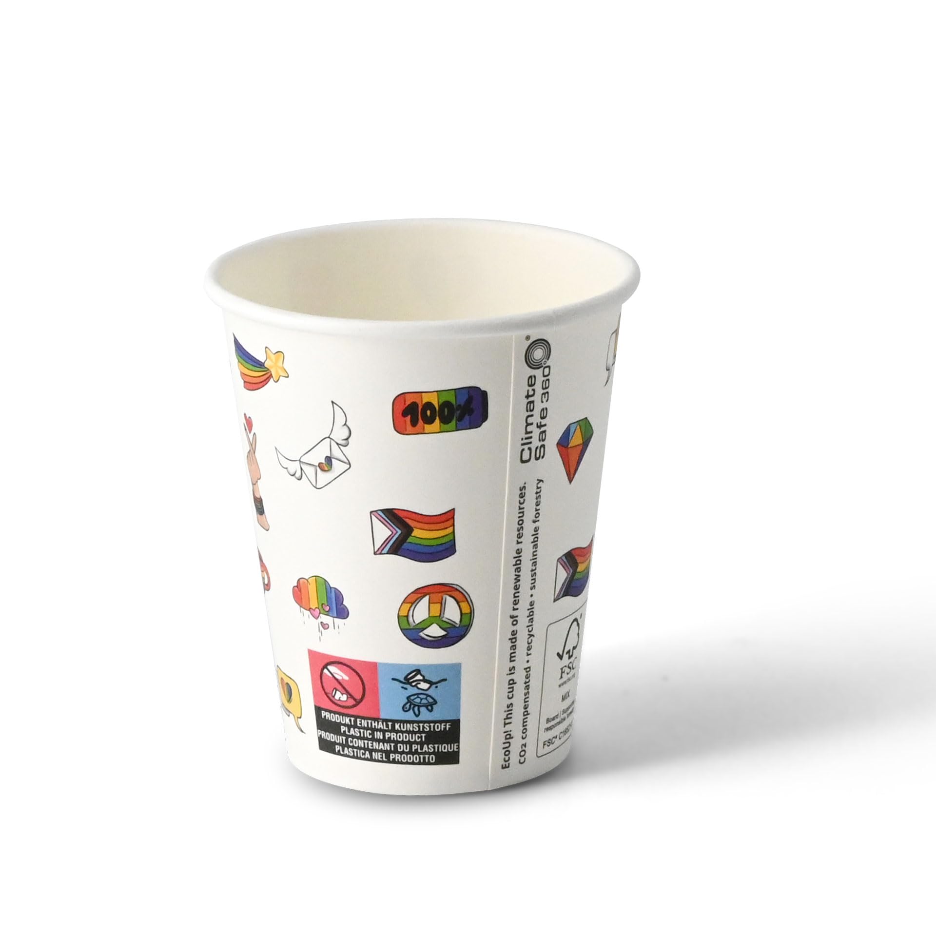 BIOZOYG Bicchieri di carta 1000 pezzi stampati 'Pride' 200ml/8oz, Ø 80mm Bianchi - Rivestiti - Bicchieri da caffè usa e getta - Bicchieri di carta colorati - Ecologici - Eleganti per eventi e feste