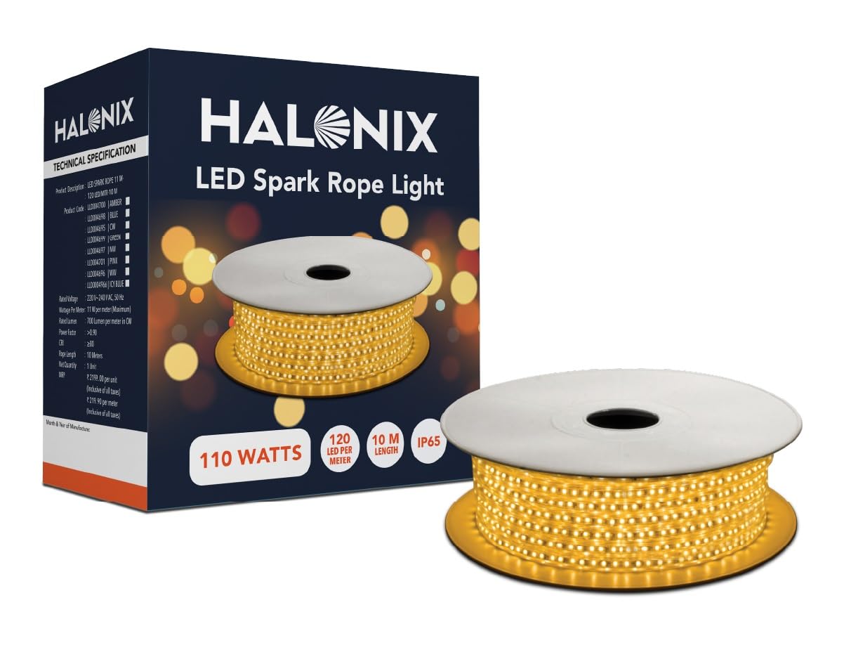 Halonix 10 Meter (33 Feet) Yellow Rope Light | Plug-n-Play | Waterproof | 1200 Bright LEDs | Diwali Lights for Decoration ...