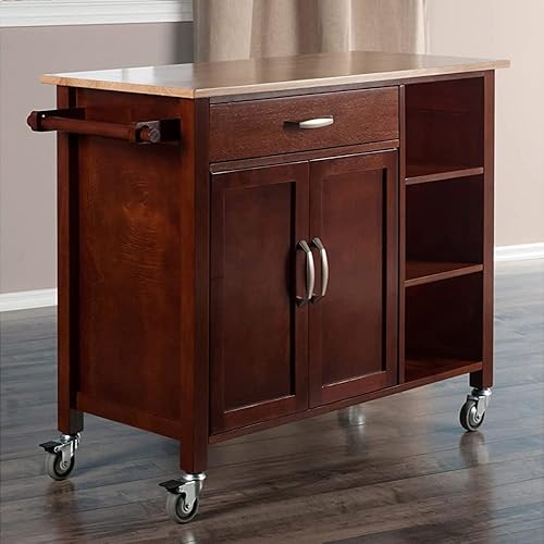 Miniatura 5 de Isla de cocina con toallero cajón multi espacio de almacenamiento Carrito de servicio en ruedas Carrito de cocina portátil Isla móvil Encimera de