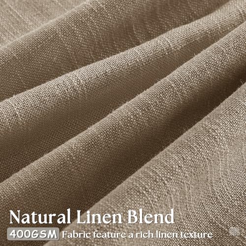 Image of TWODRAPES 98 Inch Tan Brown Linen Curtains for Living Room Pinch Pleated Drape with Hooks Rings for Track System Light Filtering 98 Inch Curtain for Bedroom Sliding Patio Door 2 Panels Latte