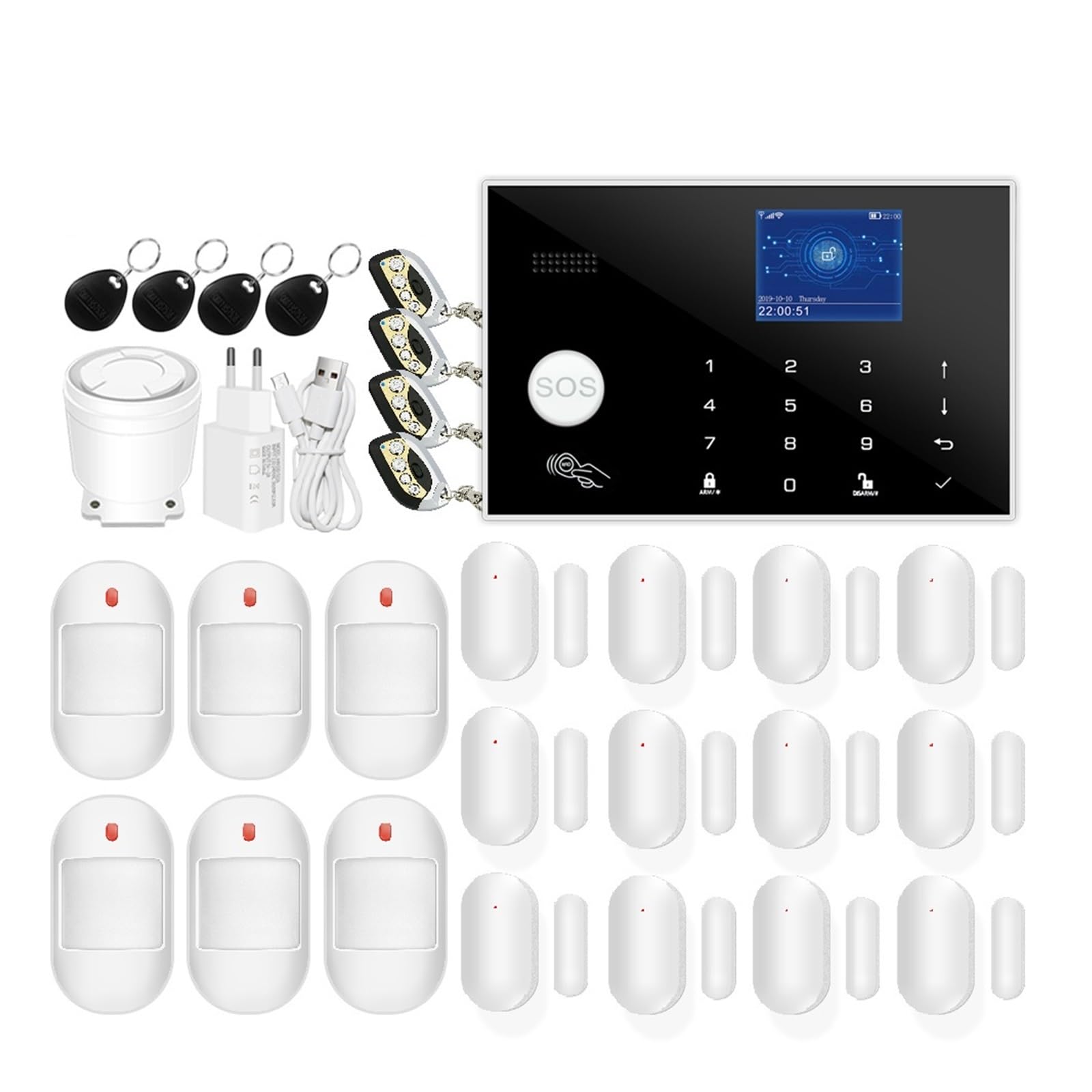 Sistema di Allarme di Sicurezza Domestica, Smart Alarm gsm 433 MHz Allarme di Sicurezza Kit Antifurto Domestico TFT da 2,4 Pollici Funziona(Set 1)