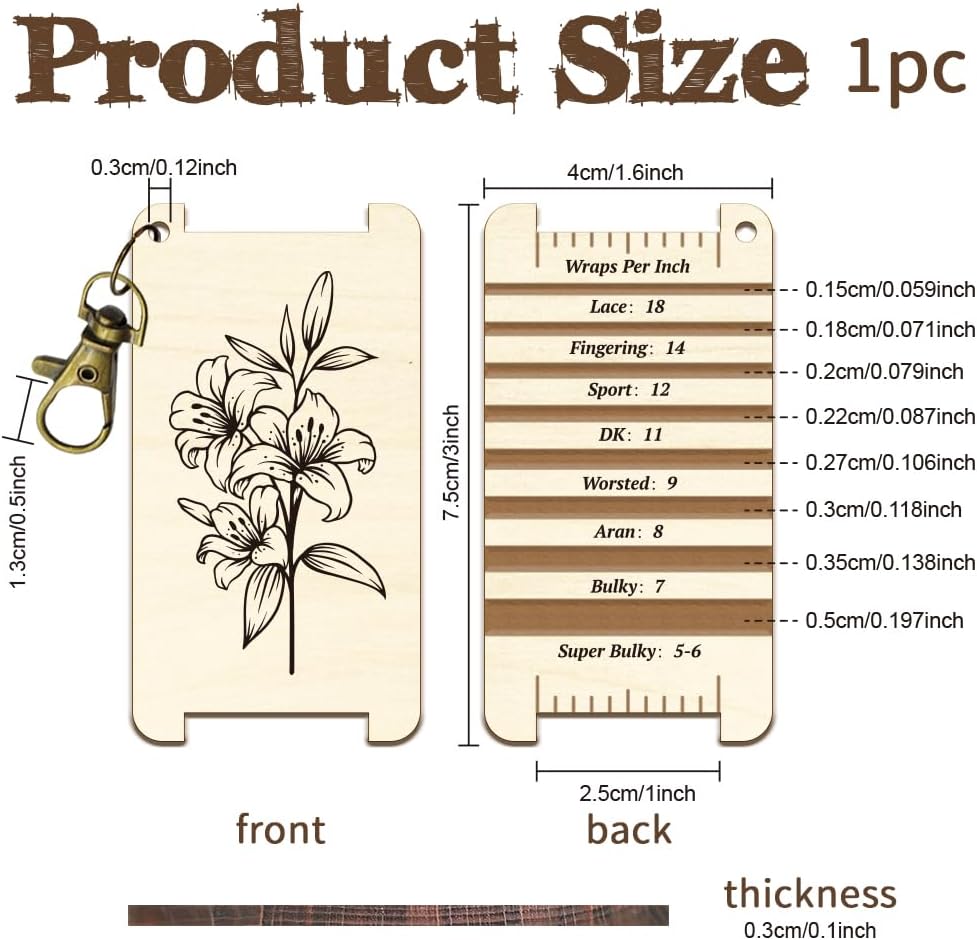 arricraft May Lily Spinning Control Tool, Decorative Yarn WPI Guide Gauge with Clasp Wood Yarn Wrap Guide Board with Diz for Spinners Yarn Measuring Tools Crochet Accessories
