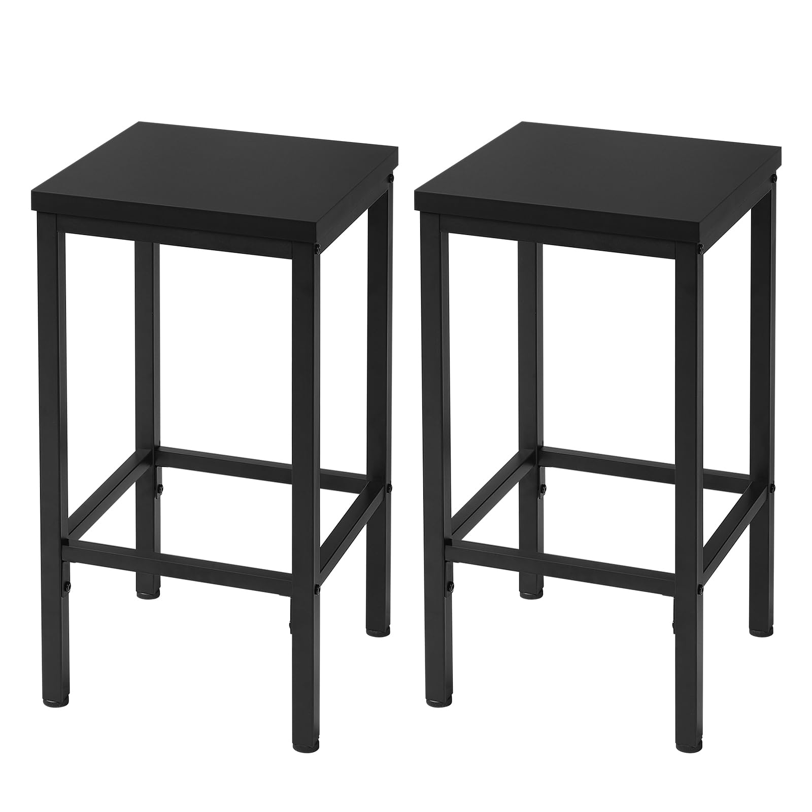 EUGAD Juego de 2 Taburete de Bar, Taburetes Altos Cocina, Asiento Cuadrado, para Bar, Cocina y Comedor, Madera y Metal, Negro