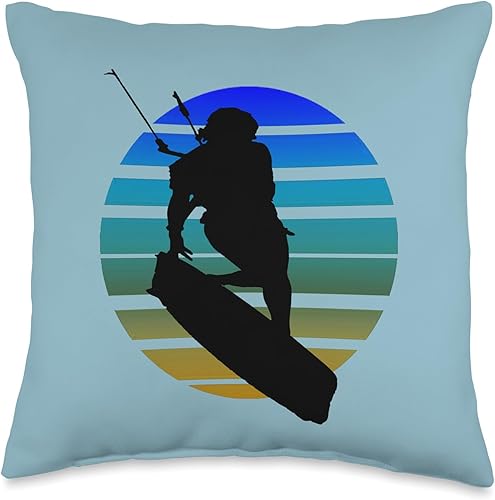 Kitesurfing Female Rider Silhouette Retro Sunset 6 Throw Pillow, 16x16, Multicolor