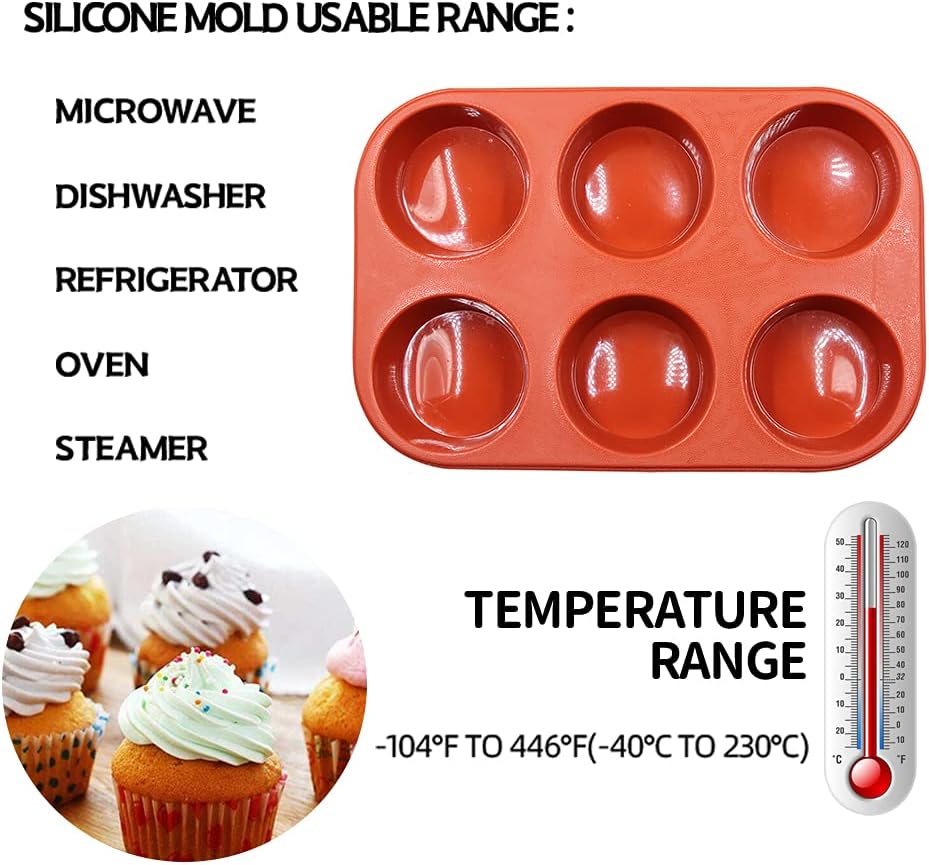 BAKER DEPOT 6 Cavity Round Silicone Mold For Muffin Cupcake Bread Handmade Soap DIY cake mold Dessert Mold, Set of 2