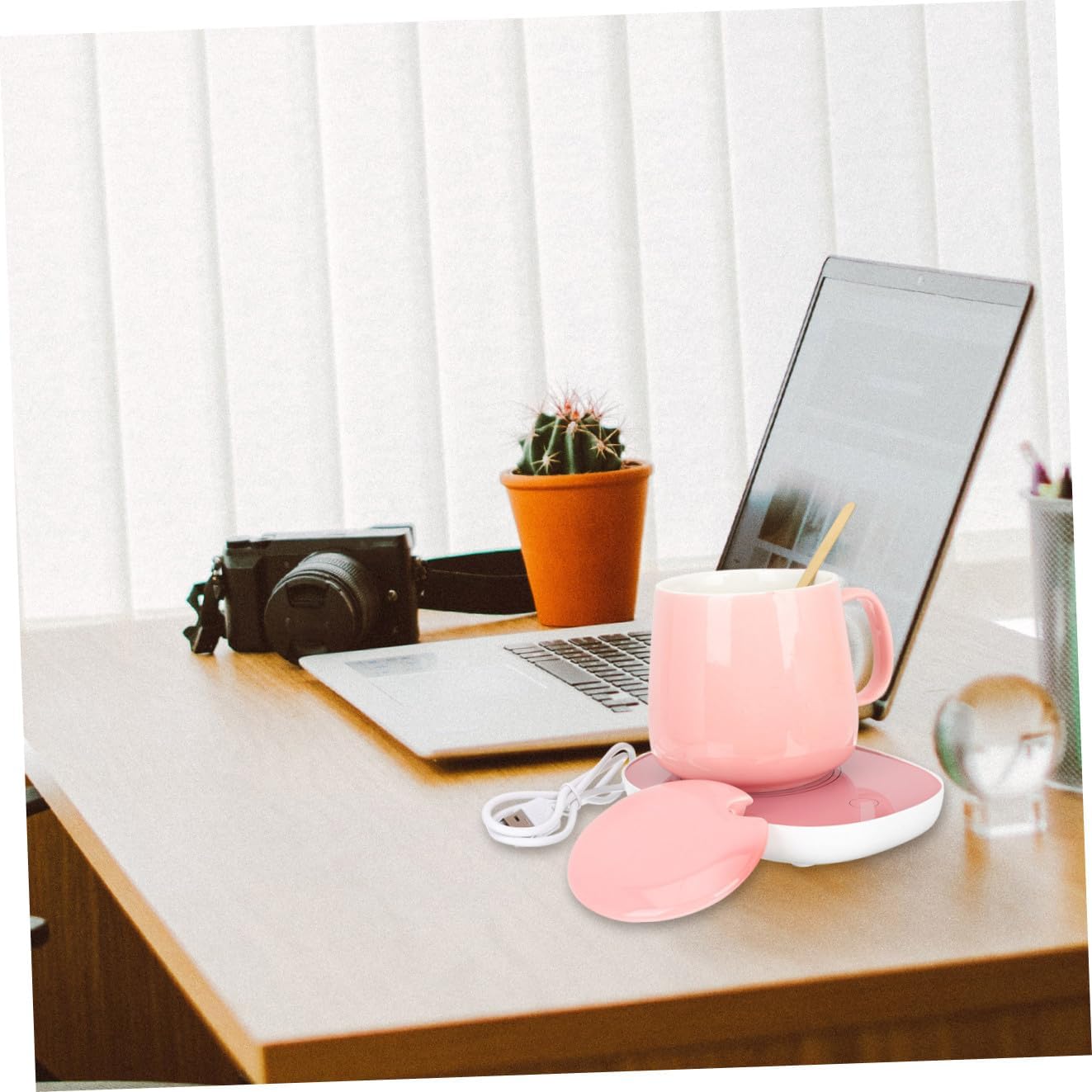 IMIKEYA Electric Cup Warmer with USB Heating and Thermostat Cup Warmer for Desk Use Break Resistant Design Comfortable Grip Pink for Tea Coffee and Water