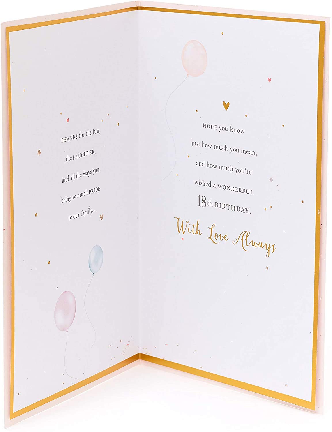 Cartolina per il 18° compleanno della figlia - Design champagne e palloncini - Elegante cartolina di compleanno per lei, età 18, con una bella dedica all'interno. Formato A5 con busta dorata