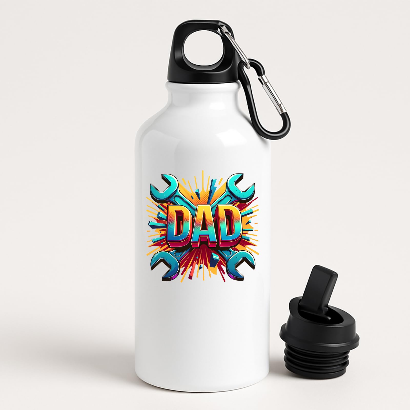 Excudo Trade LTD Dad Wrench & Tools Water Bottle Handy Dad Gift with Graphic Fathers Day or Birthday Stainless Steel Sports Bottle for Dads Who Fix Everything Gift from Kids or Family - White