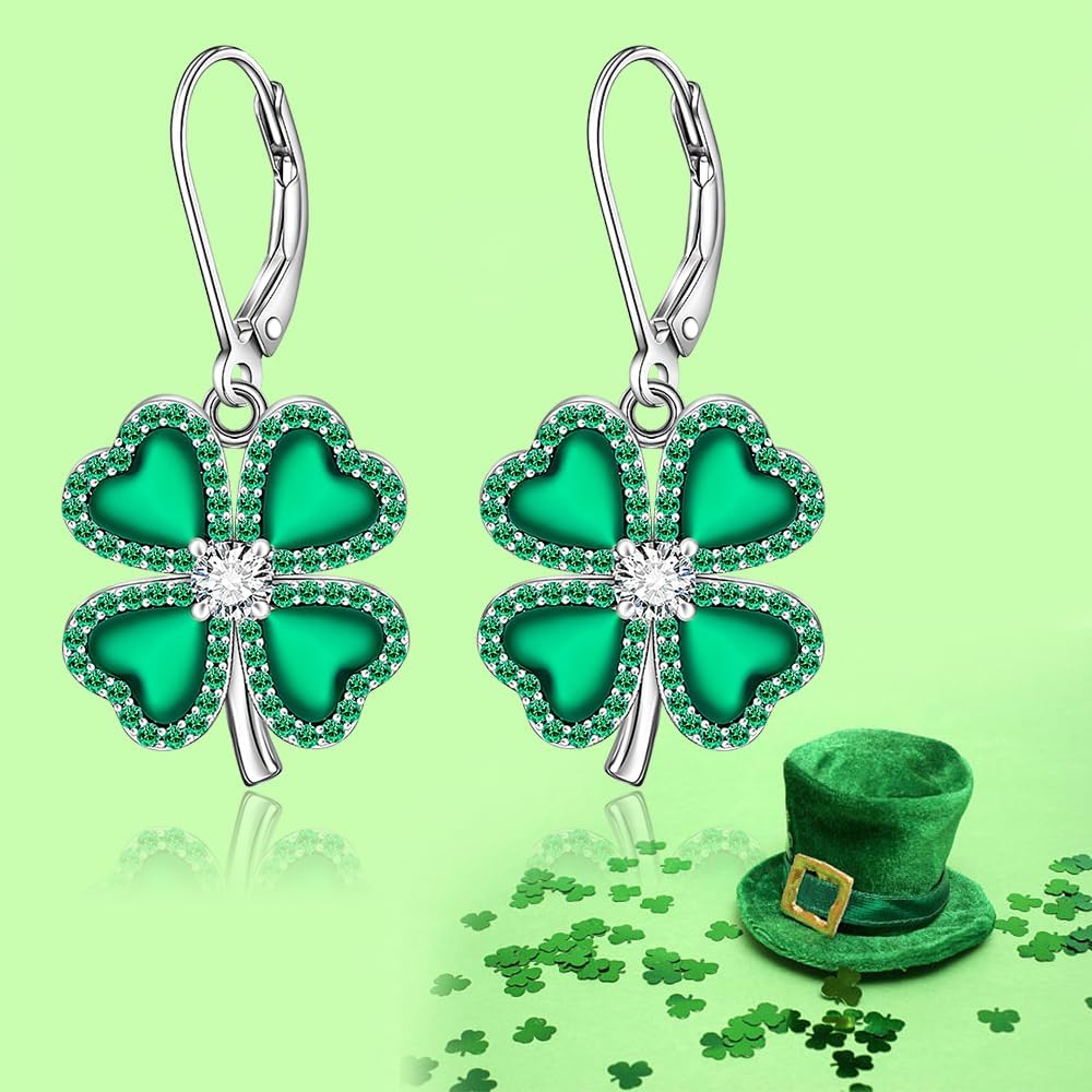 Shamrock Earrings St Patricks Day Earrings for Women Sterling Silver Irish Celtic Knot Four Leaf Clover Earring Valentine Day Shamrock Gifts Jewelry - Image 5