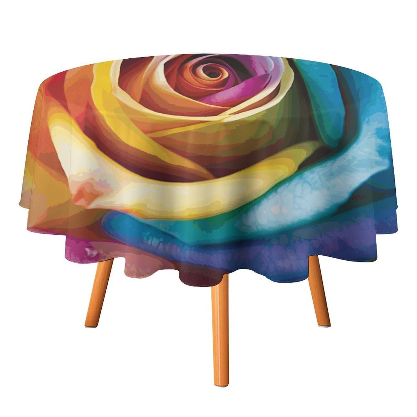 SMAZDFXX Rainbow Rose Flower Tablecloth for Restaurant, Round Polyester Table Cover 60x60in for Party