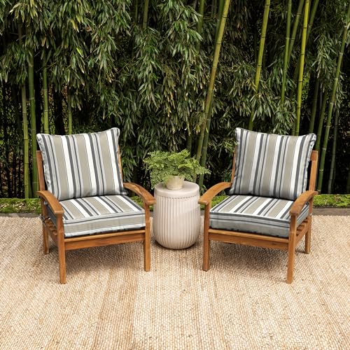Image of Arden earthFIBER Outdoor Foam Deep Seat Cushion, 4-Pack, 24x24, Premium High-Density Foam, Never Flattens, Weather-Proof for Patio Chair Sofa Couch, Taupe Grey Boardwalk Stripe