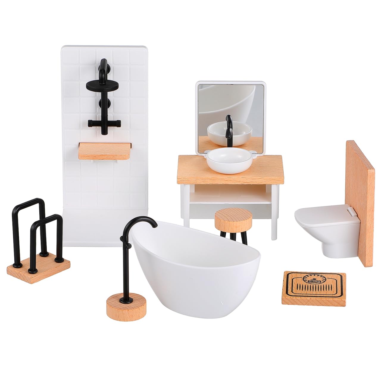 ERINGOGO Dollhouse Bathroom Set Bathroom Furniture Accessories 1:12 Scale Mini Basin Toilet Bathtub Stool Shower Photo Booth Props Decorartion