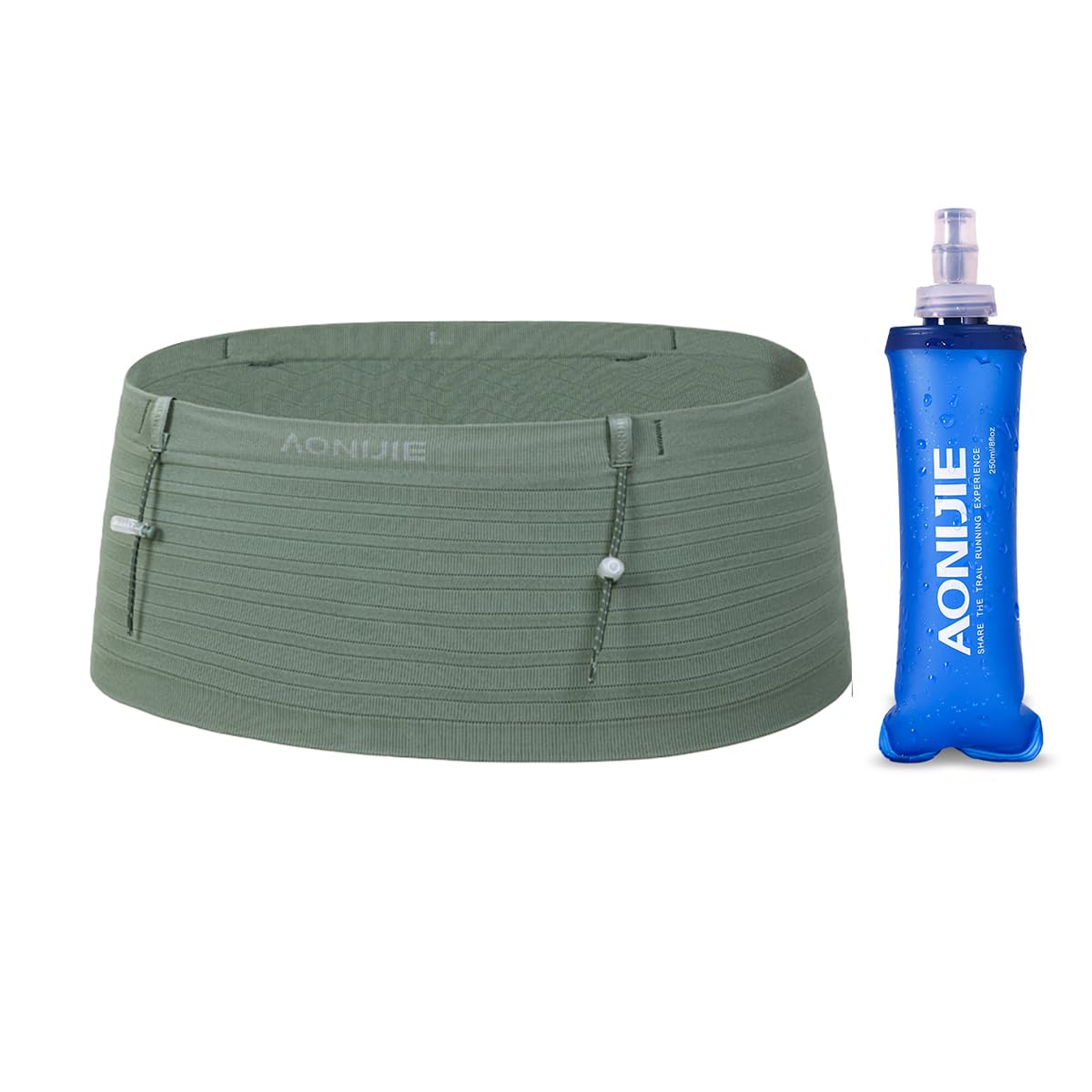 AONIJIE Running Belt with 250ml Soft Flask for Women and Men Lightweight & Non-slip Black Fanny Pack Fits All Size Phones Passport and More, Light Green, M, Running-image-10