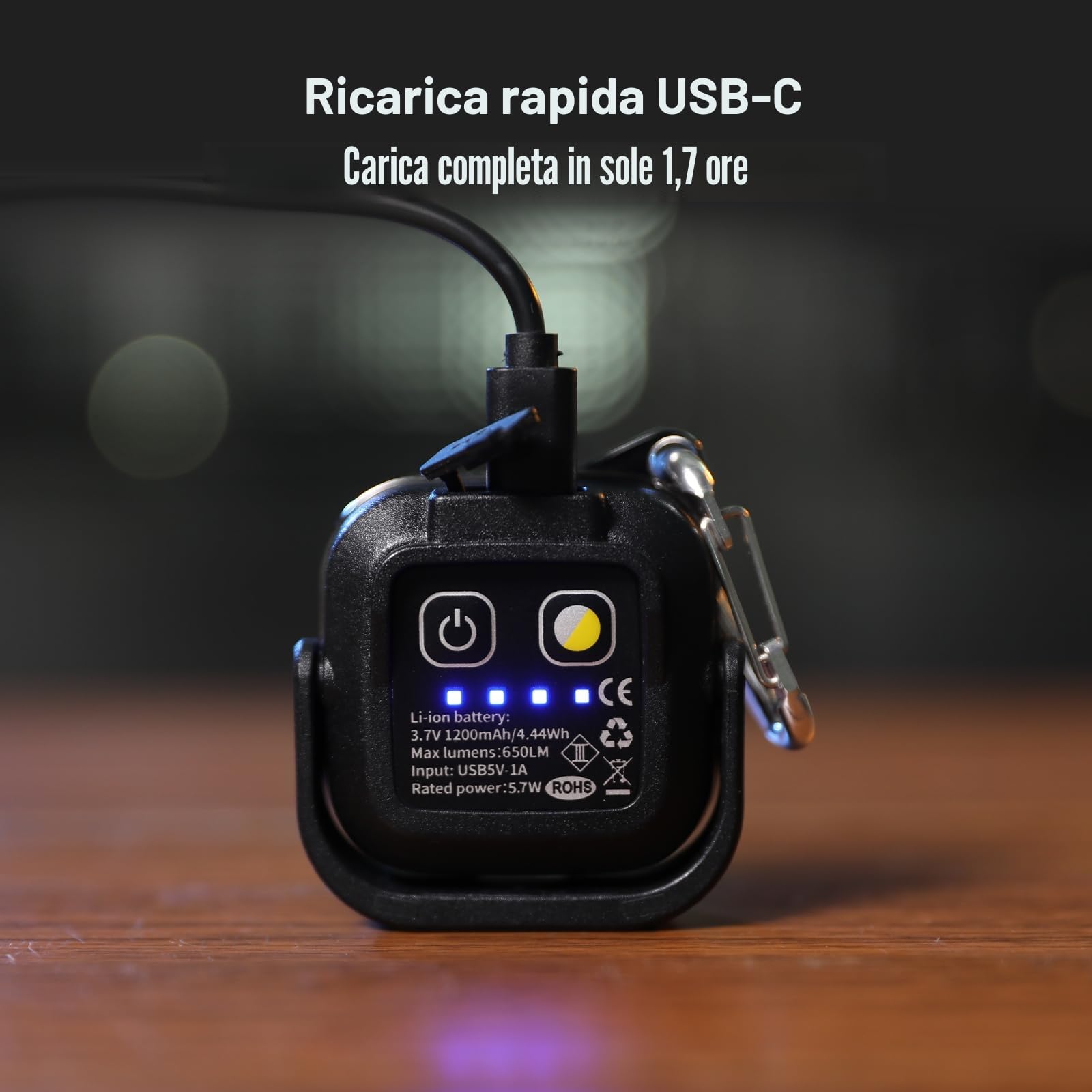 Klarus CL5 luce da campeggio,luce di lavoro ricaricabile 1200mah, lanterna da campeggio 650LM con 8 modalità luci, base magnetica, funzione gancio,IPX5 per il campeggio, all'aperto, emergenza nero