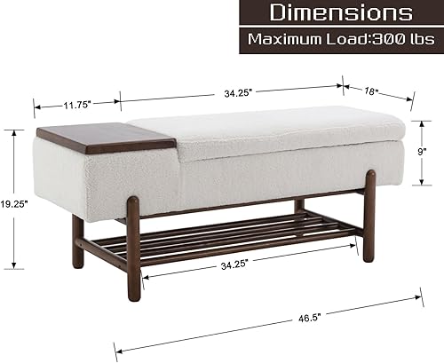 Miniatura 2 de Banco de entrada moderno tapizado con tapa abatible, banco otomano de sherpa, banco otomano con marco de maderaestante para sala de estar,