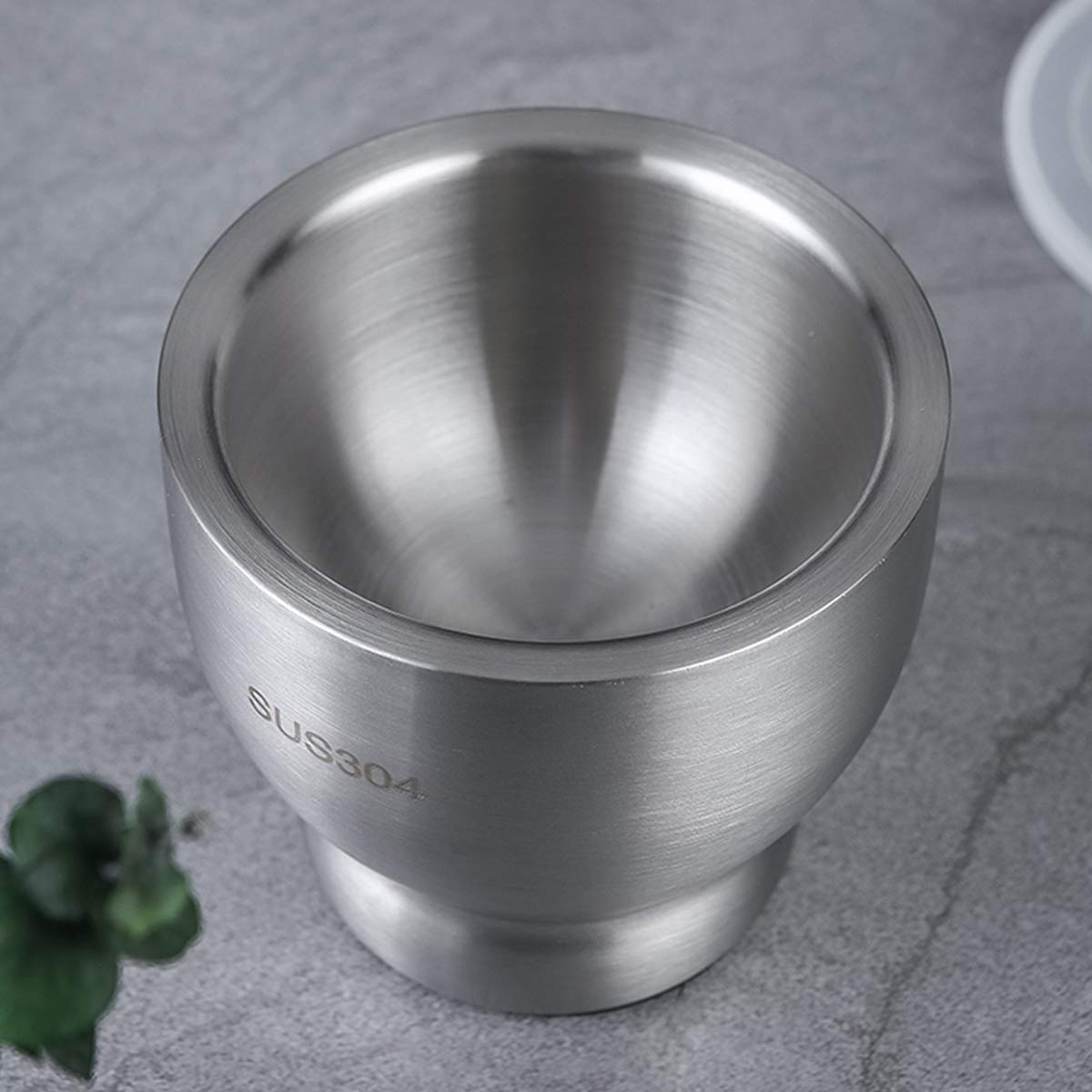 KAUNOPILIS® Thickened stainless steel garlic press garlic masher garlic mashed garlic jar medicine bowl crushed pestle mortar medicine mortar grinder 1