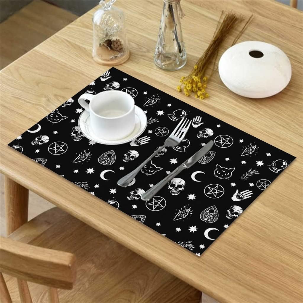 4/6pcs Set Table Mats Black Moon Divination Printed Table Napkin Kitchen Accessories Home Party Decorative Placemats (Color : D, Size : 4 PCS)