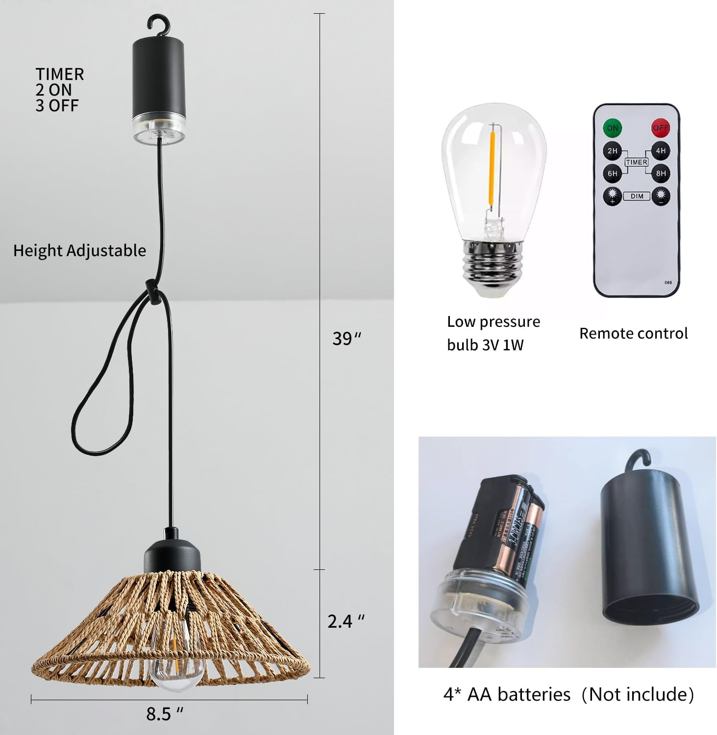 HuixuTe Battery Operated Hanging Outdoor Chandelier, Gazebo Lights Outdoor Pendant Light with Remote Control, 4*AA Battery Powered (Not Included), for Gazebo, Porch, Patio Decor-4 Pack
