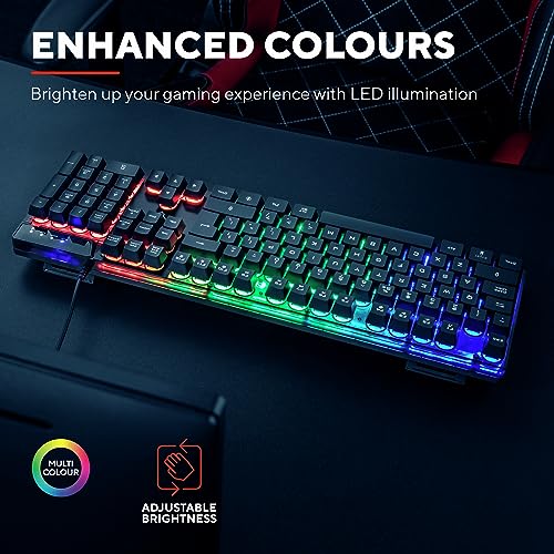 Azor GXT 835 - Tastiera da gioco QWERTY UK con illuminazione a LED, modalità gioco, 12 tasti multimediali, anti-ghosting, tastiera a membrana cablata USB per PC, computer, laptop, laptop - Tastiera gaming - Immagine 1