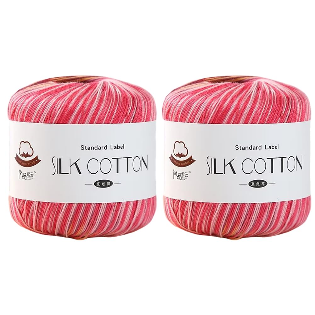 2 x 50g Silk Lace Cotton Thread for Knitting and Crochet - Multicolor Yarn for Shawls, Tablecloths, DIY Rag Dolls, and Hand Embroidery