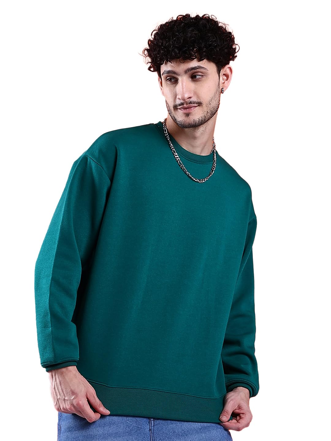 the indian garage co Men Oversized Solid Crew Neck Overhead Sweatshirt-picture-20