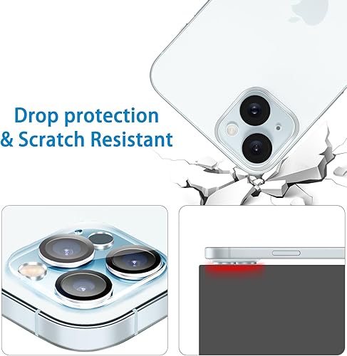 Miniatura 5 de Paquete de 3 protector de lente de cámara de vidrio templado para iPhone 15 de 6.1 pulgadas y para iPhone 15 Plus de 6.7 pulgadas, Ultra HD, dureza