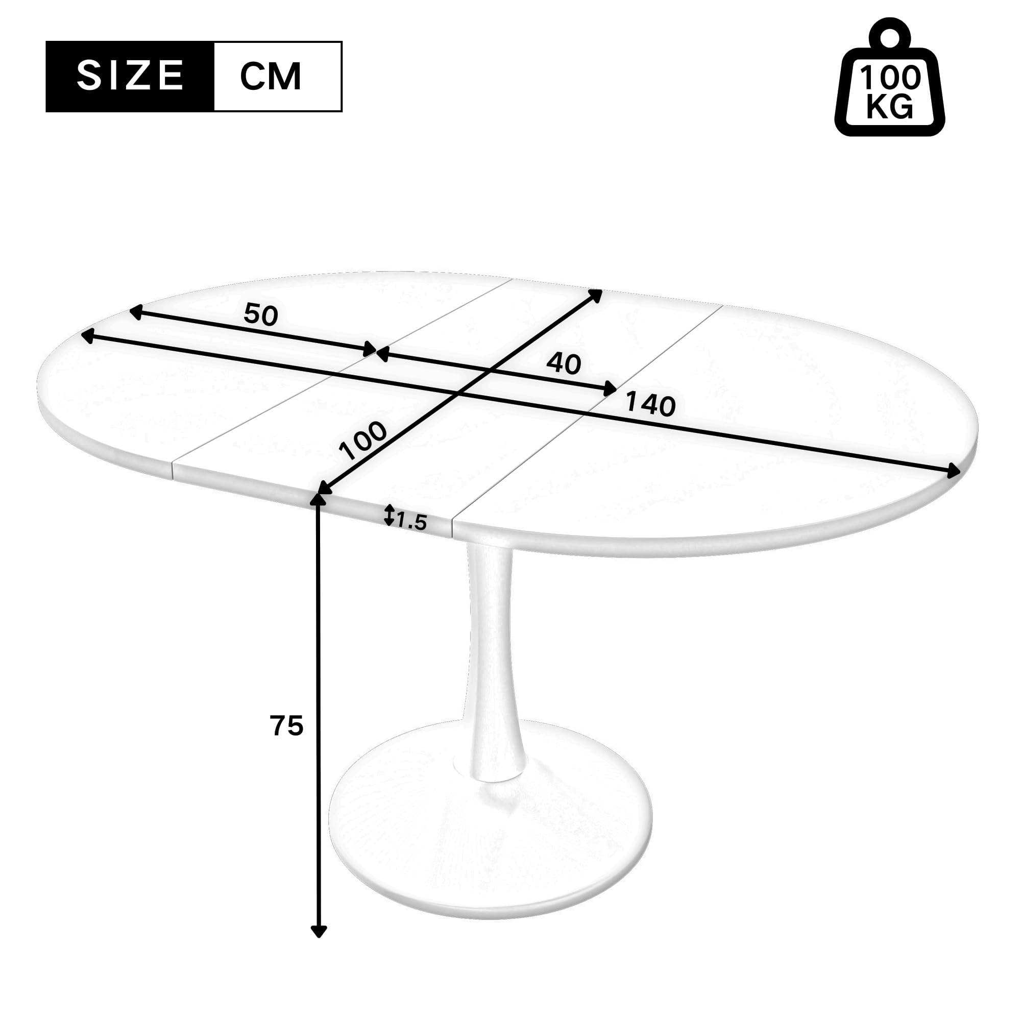 Tavolo da pranzo allungabile in MDF, ovale, 100/140 cm, rotondo