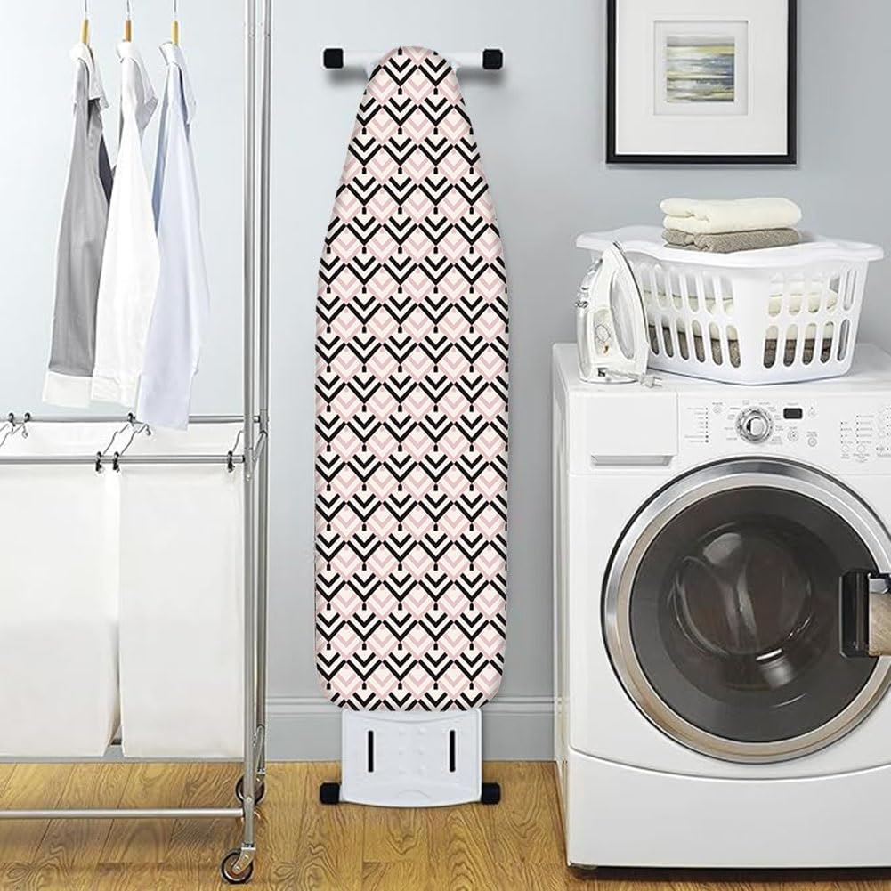 Geometric Ironing Board Cover and Pad with Cotton Padding, Heavy Duty Elastic Edge, Heatproof(Pink-Black,120x38cm)
