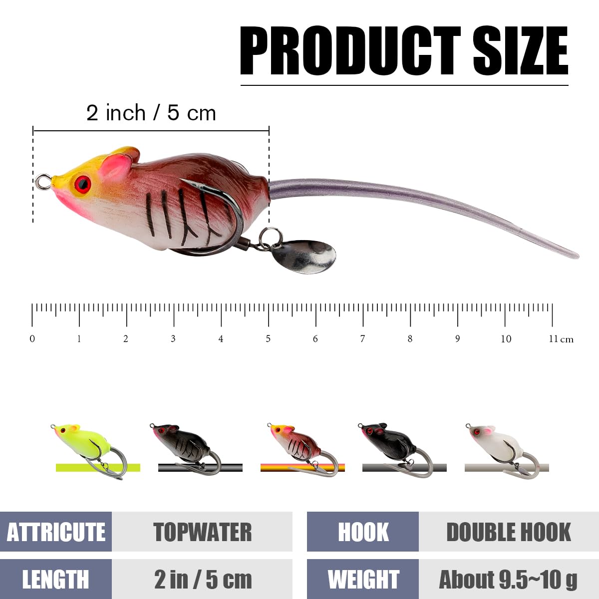 Leurre Souris Rat Pêche 2 Pcs - Appât Souple 3D Réaliste, Double Crochets Solides, Pour Bass Prédateurs Eau Douce/Salée