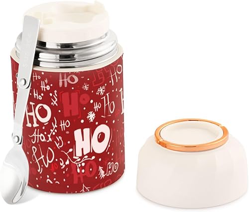 Miniatura 1 de MCHIVER Santa Claus Ho Christmas Red Food Jar with Spoon Stainless Steel Vacuum Insulated Food Container 17 oz Food Thermos for Adults