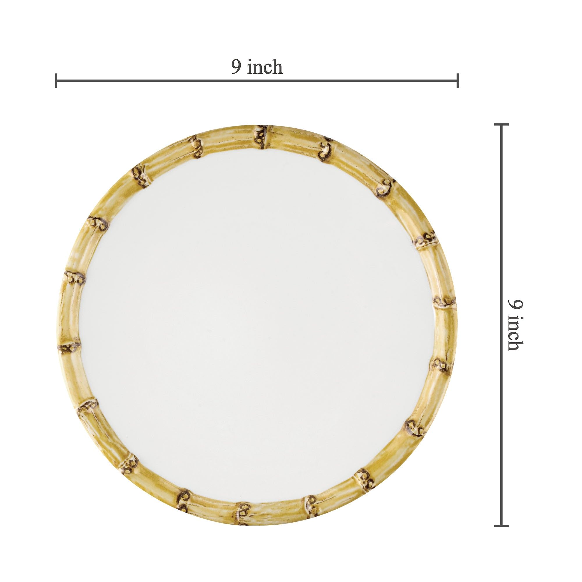 UP UPware - Set di 6 piatti rotondi in melamina di bambù, con bordo in bambù, per risotti, pasta e insalata, senza BPA, lavabili in lavastoviglie, colore bianco, 22,9 cm