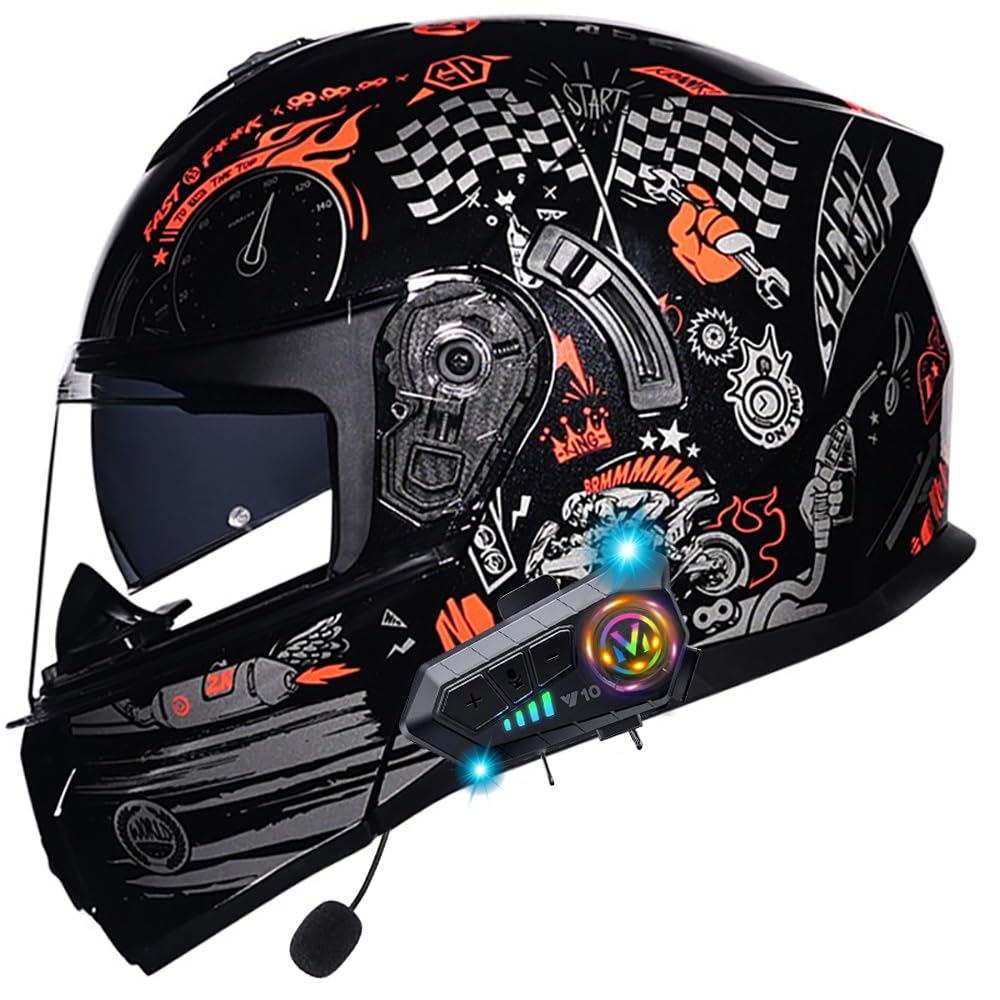 Bluetooth Motorcycle Helmets Unisex-Adult Full Face Motorcycle Helmet DOT Approved with Inner Sun Visor and Bluetooth Ready Speaker Housing Made of ABS Lightweight Plastic