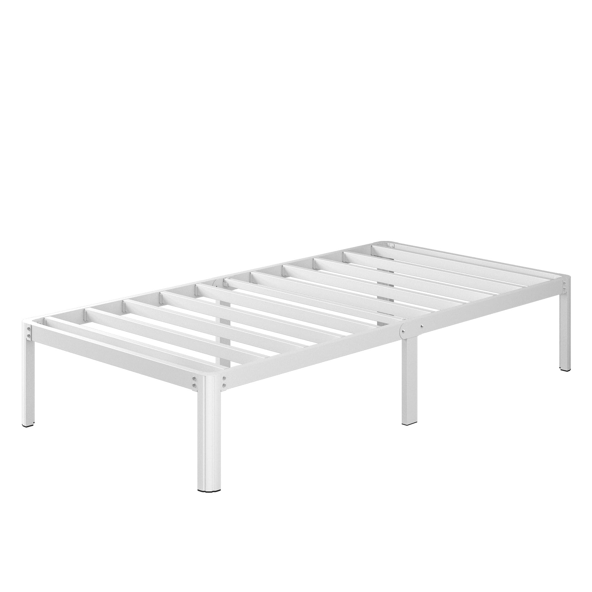 Cama 75x190 cm con Patas Curvadas, Estructura Metal Resistente, Somier Láminas, Blanco