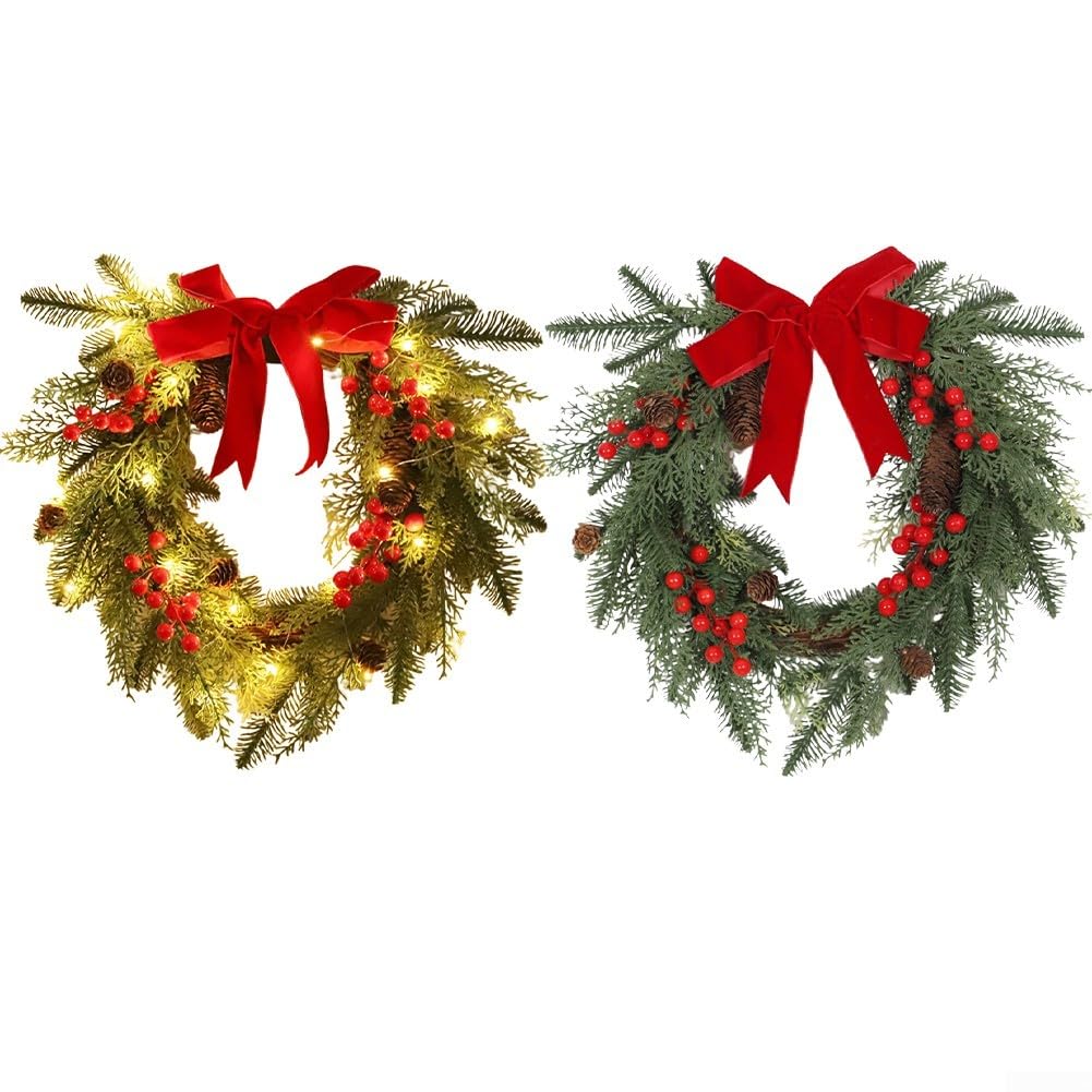Weihnachtskranz 45cm mit Roter Schleife Beeren für deko Weihnachtskranz(wreath with lamp)