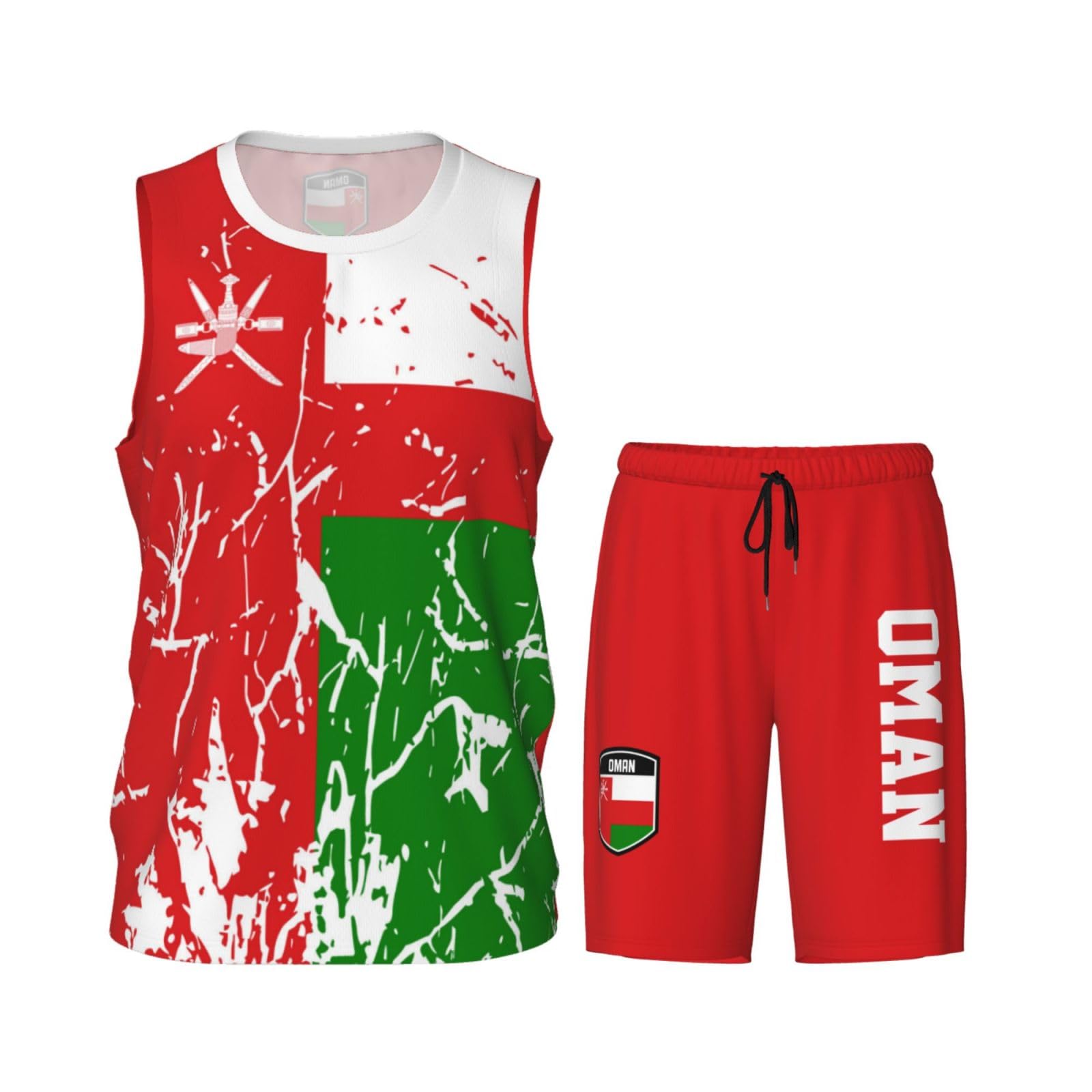 Oman Flag Grain (2) Basketball Jersey Uniform Suit for Men Women Adults Training Athletic Set