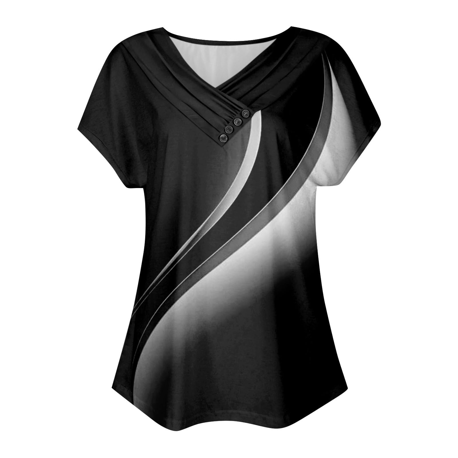 Camicette da donna a maniche corte primaverili eleganti casual vestibilità ampia magliette con bottoni decorazione estiva tinta unita tunica top, Bb-bianco, XX-Large