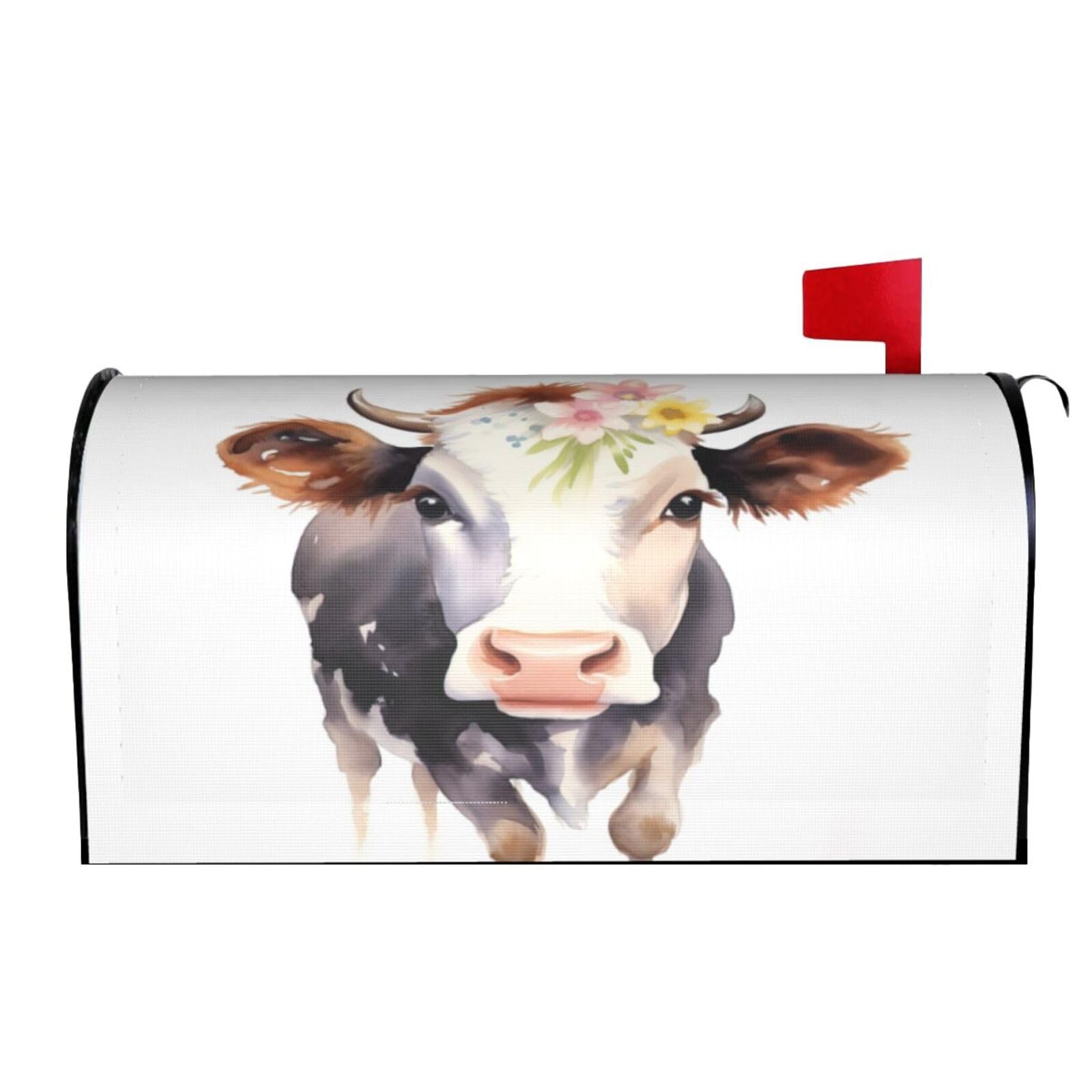 Watercolor Cow with Colorful Flowers 01 Mailbox Covers Magnetic Wraps Post Letter Box Cover Garden Home Decor