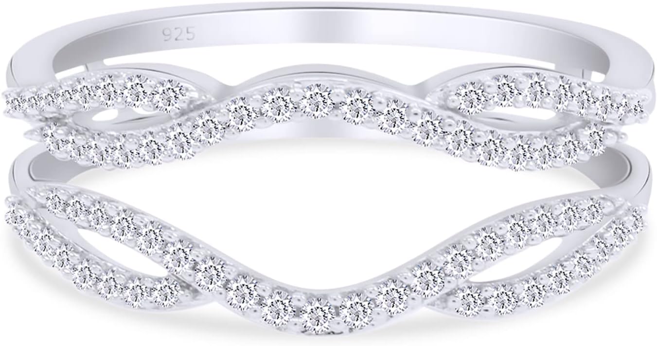 AFFY Sterling Silver Double Infinity Wedding Ring Guard Enhancer with Cubic Zirconia (1/2 Ct)