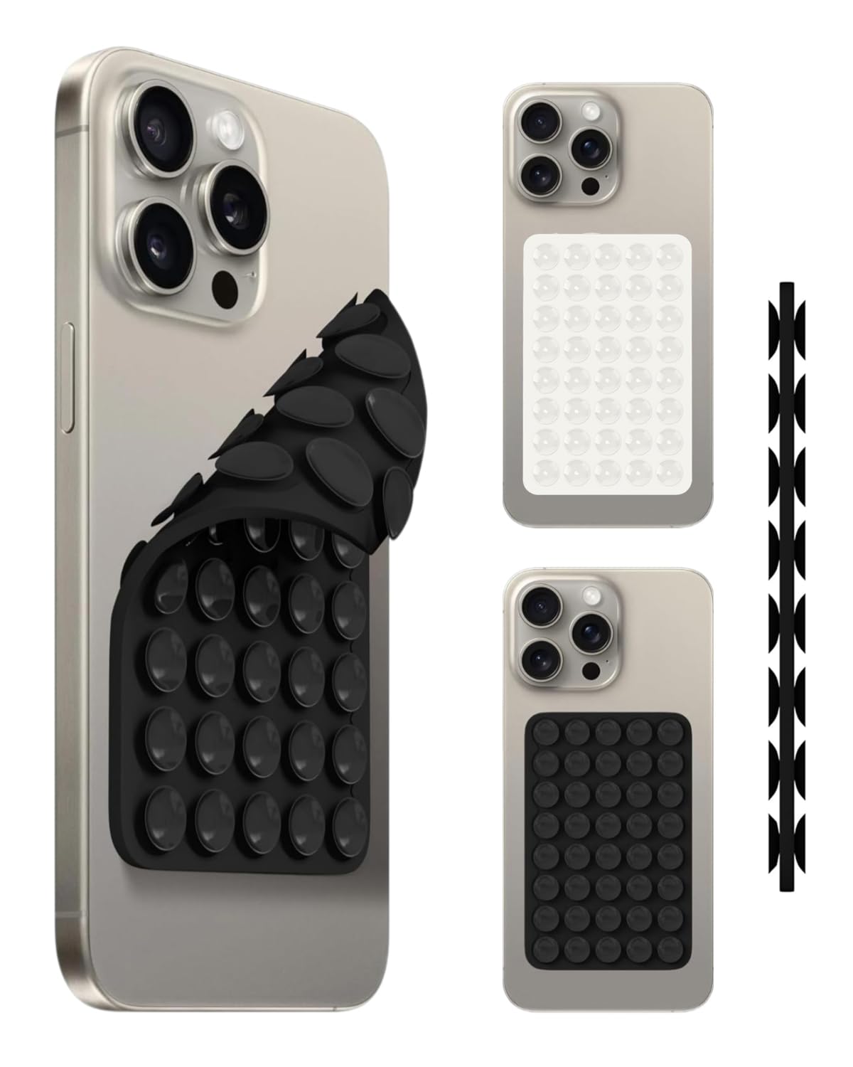 2-Pack Doppelseitiger Saugnapf-Handy-Griff und Halterung – Handsfreie Nutzung, wiederverwendbar und Starkes Halten für Selfies, Videogespräche und mehr (Transparent+Black)