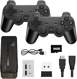 Retro Console, 4K HDMI Output, Plug and Play Video Game Stick with Dual 2.4G Wireless Controllers, Support 15000+ Games, Gift for Adults and Kids 64G