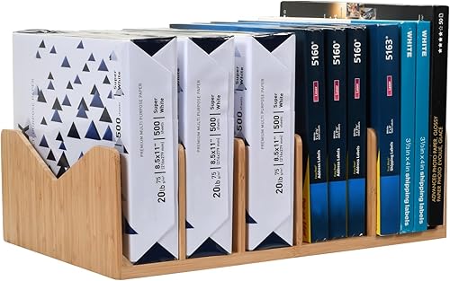MobileVision Soporte de papel de bambú y organizador de etiquetas divisores para organización y almacenamiento de oficina, 5 separadores anchos para