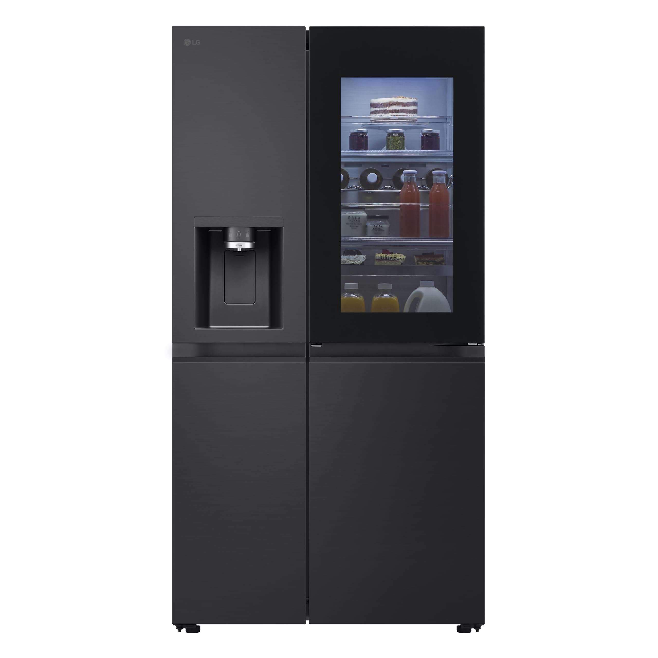 LG GSXE91EVAD Frigorifero Americano Side by Side InstaView Door-​in-​Door, Classe D, 628 L, Wi-​Fi, Frigorifero con Dispenser Acqua UVnano Senza Allaccio, Tecnologia Door and Linear Cooling, Acciaio Nero