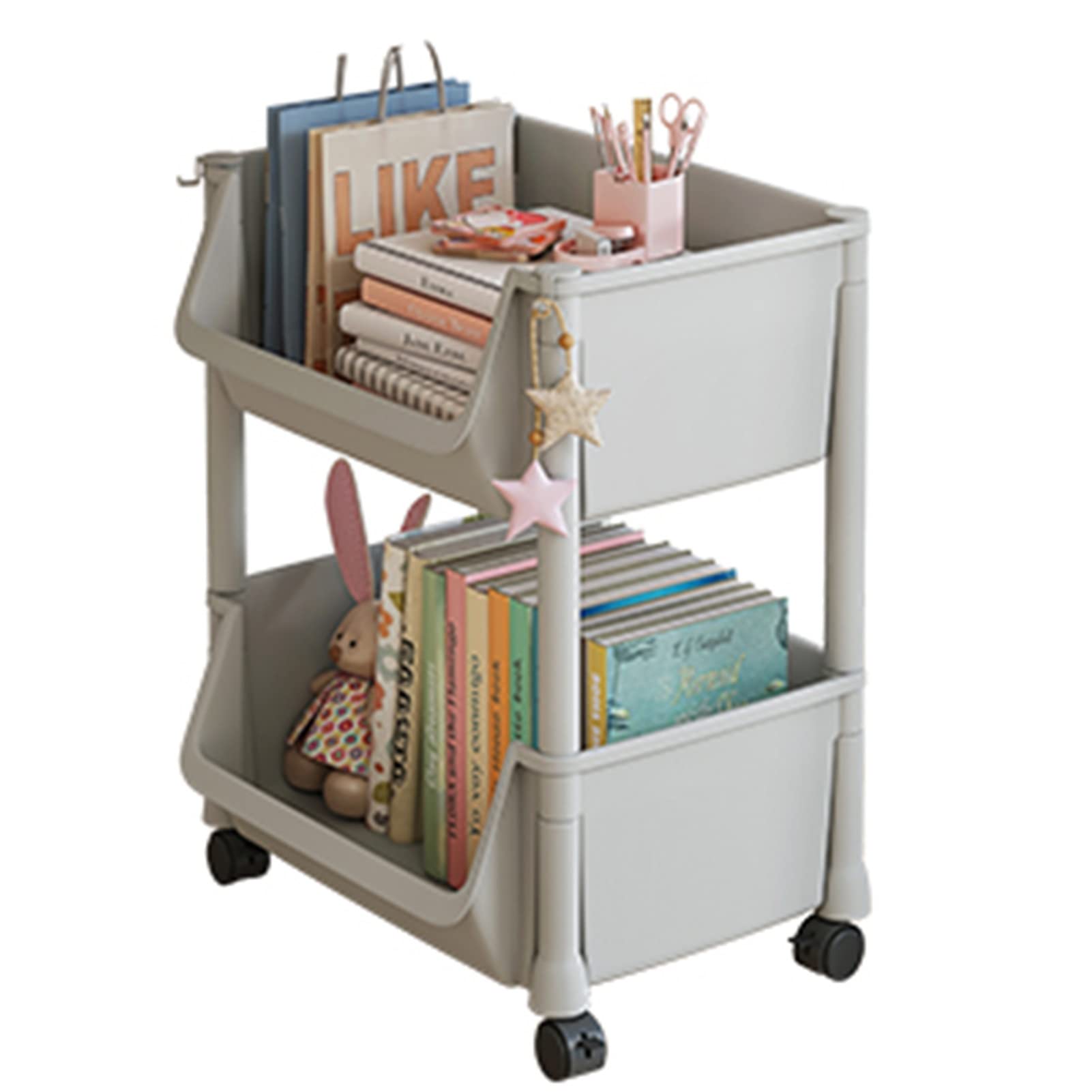 HNXMJ Multipurpose Storage Trolley, Adjustable Rolling Cart Organizer, Space Saver Corner Display Rack, Kitchen/Under Desk Cart, Bathroom Cart, Simple Bookcase for Small Space (Size : B)