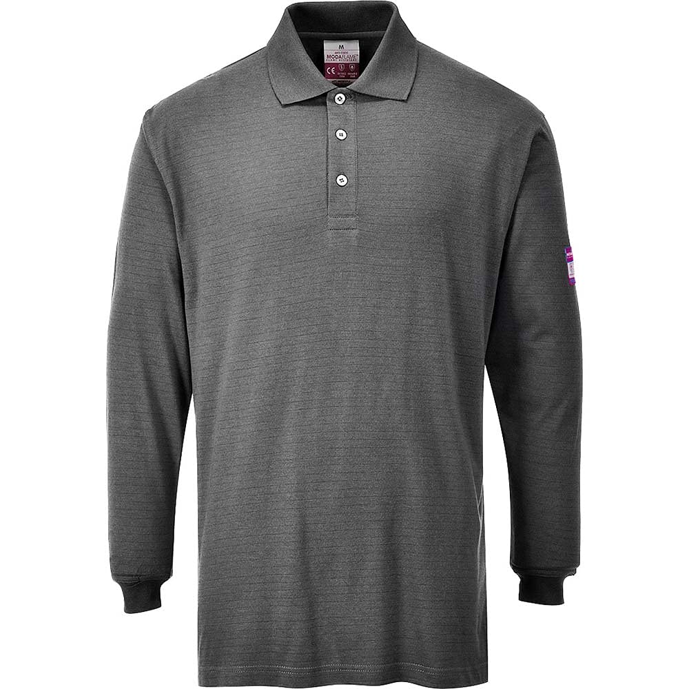 Modaflame Men's Grey Flame Resistant Antistatic Long Sleeve Polo Shirt
