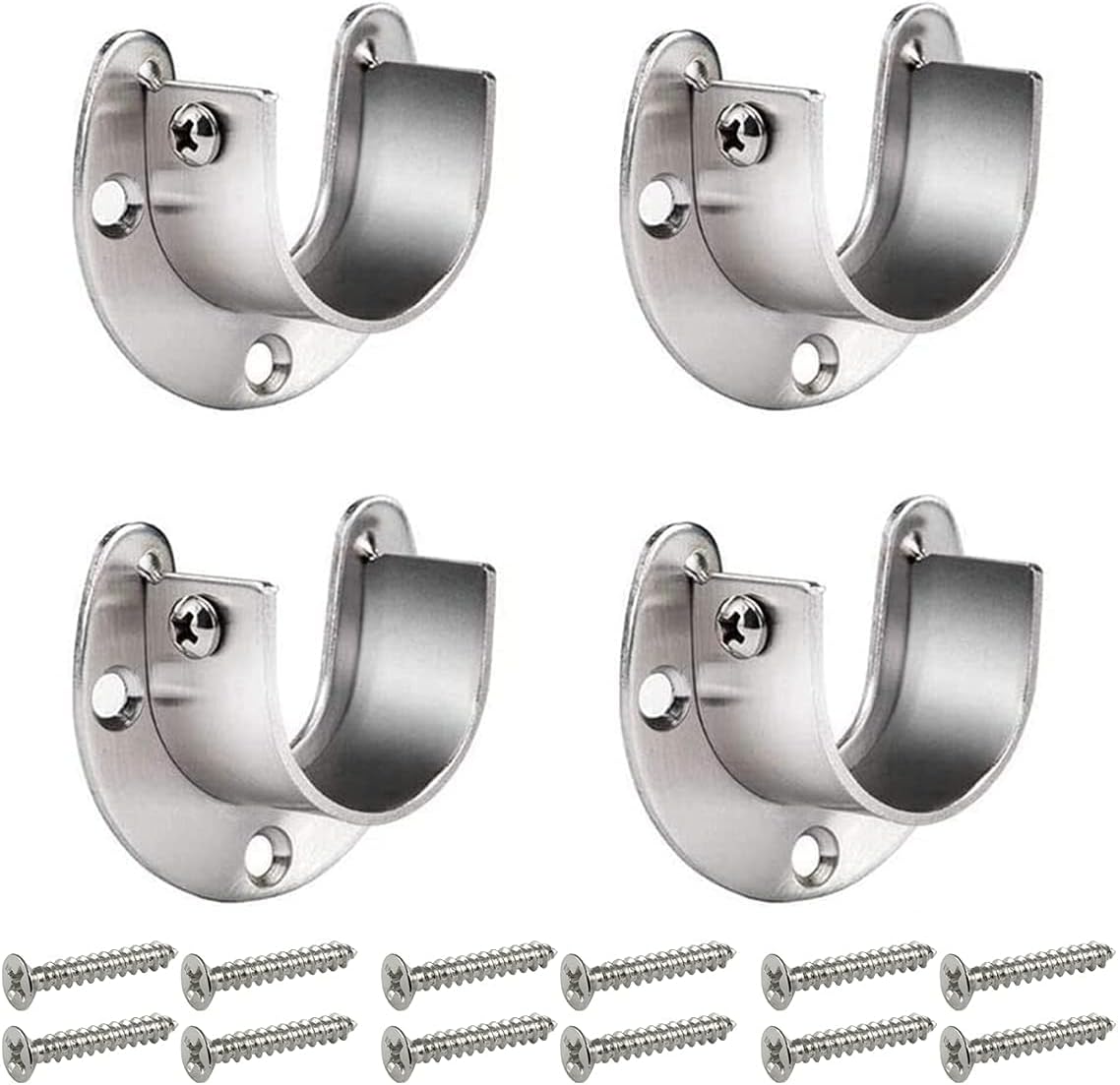 Closet Rod Bracket, 2 Sets Stainless Steel U Shaped Shower Curtain Support Bracket Cabinet Socket Holder With Screw Wardrobe For 1 Inch Diameter Pole