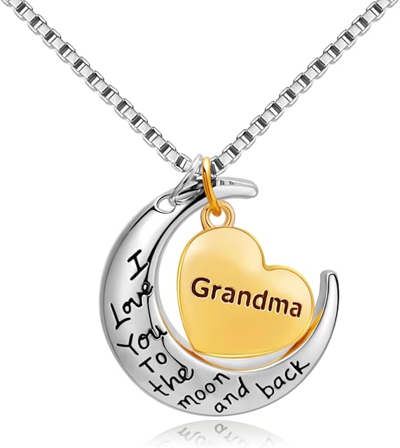 PHOCKSIN Heart Grandma Necklace I Love You to The Moon and Back Pendant Necklaces Mothers Day Jewellery Gifts from Granddaughter Grandson