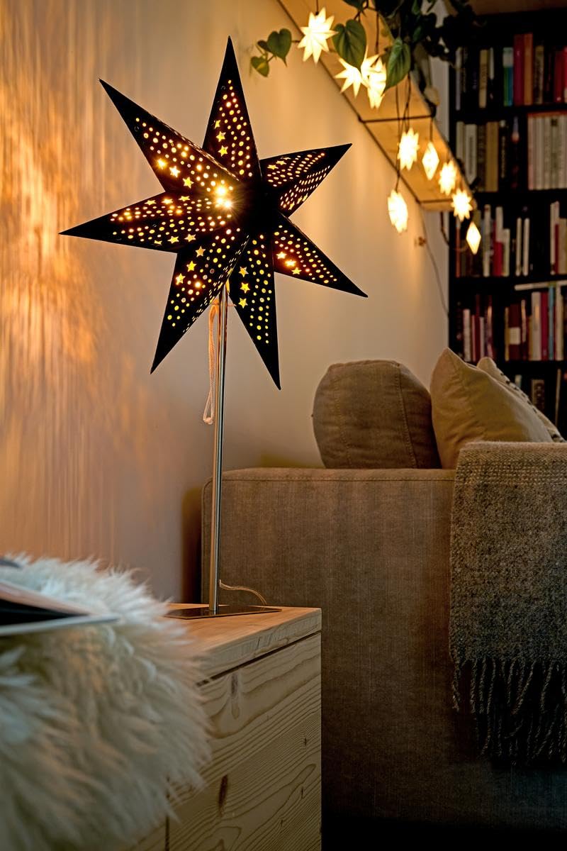 ZICOM Dekostern Weihnachtsstern Papierstern samt, schwarz 45cm mit Ständer für Weihnachten, Hochzeiten, Party, Dekoration, Geschenkidee, 230V 50Hz, E14 Fassung mit Euro-Flachstecker