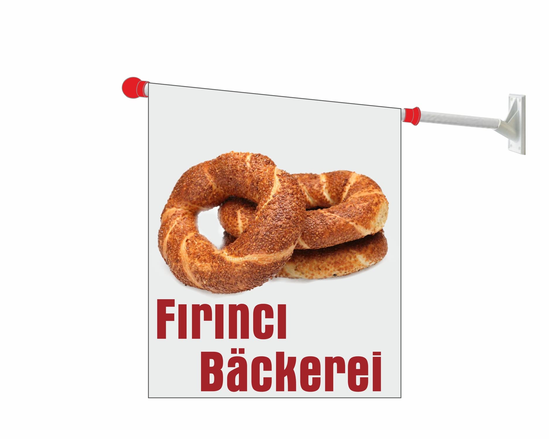 Werbeflagge Für Kiosk, Restaurant Oder Kirmes – 55 X 45 Cm, Beidseitig Bedruckt, Mit Stange Und Wandhalterung, Motiv Z.B. Eis Oder Döner, Wetterfest